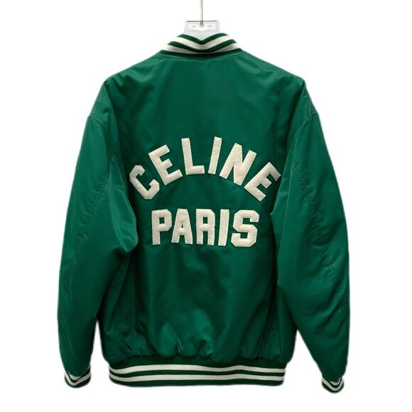 Celine Green Striped Letter Embroidered Long Sleeve Baseball Jacket XXS 100% Cot - Picture 2 of 7